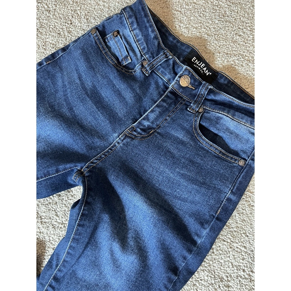 ENJEAN DENIM CO Y2K Skinny Jeans Sz 1 Dark Blue Booty Shaping Stretchy #F - Picture 4 of 12